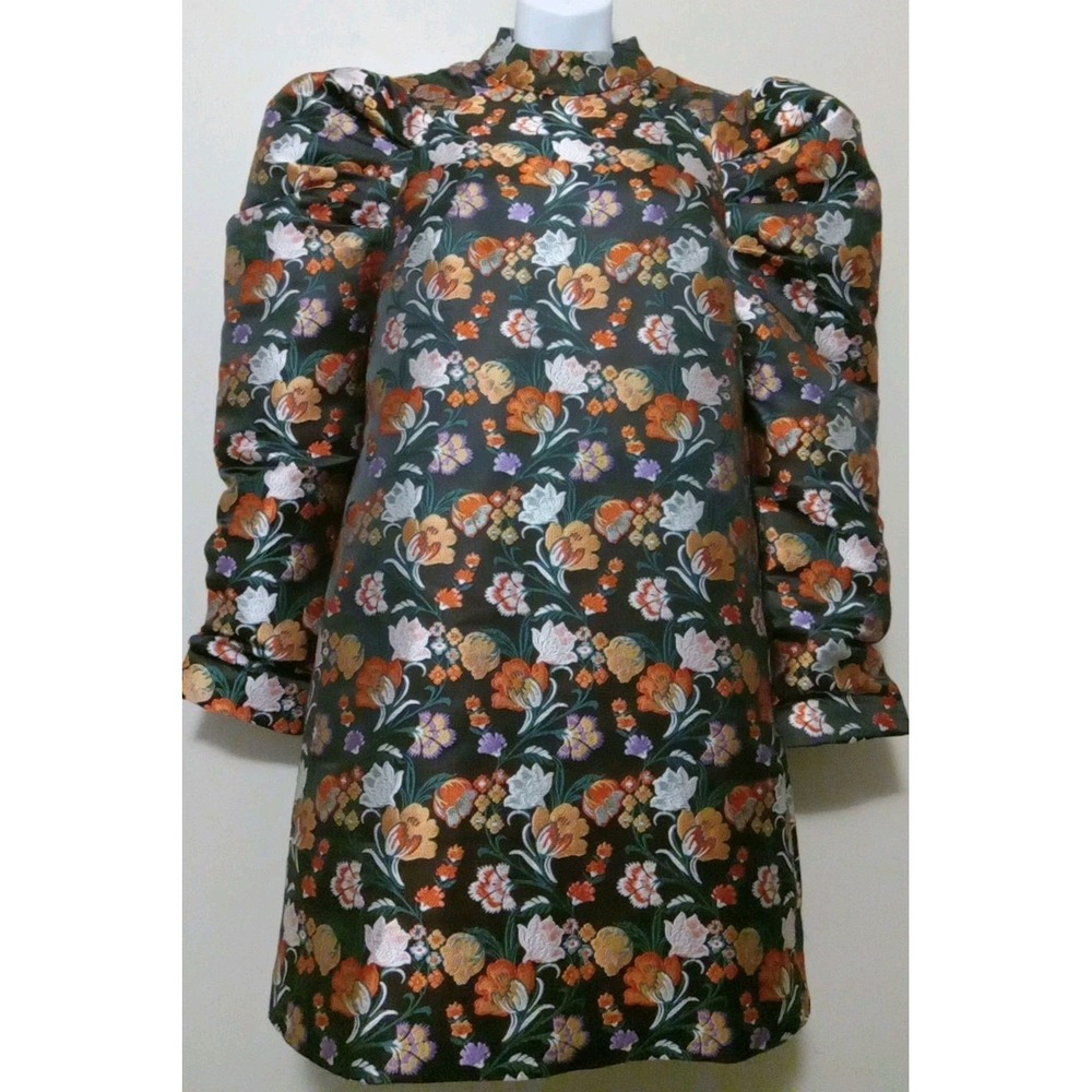 Lost Ink Women Black Multicolor Floral Ruch Mutton Sleeve Dress‎ Size Small